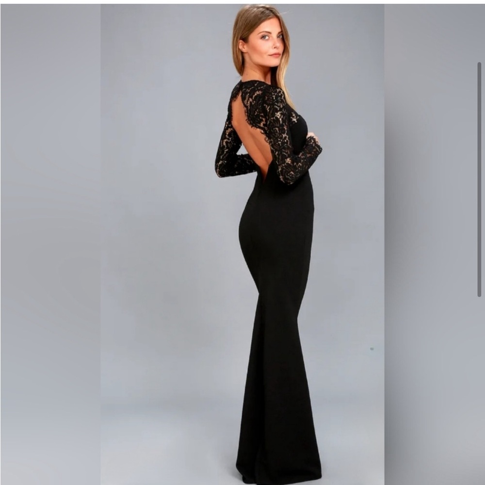 NWT LULUS WHENEVER YOU CALL BLACK LACE CUT OUT BACK MAXI DRESS SIZE SMALL